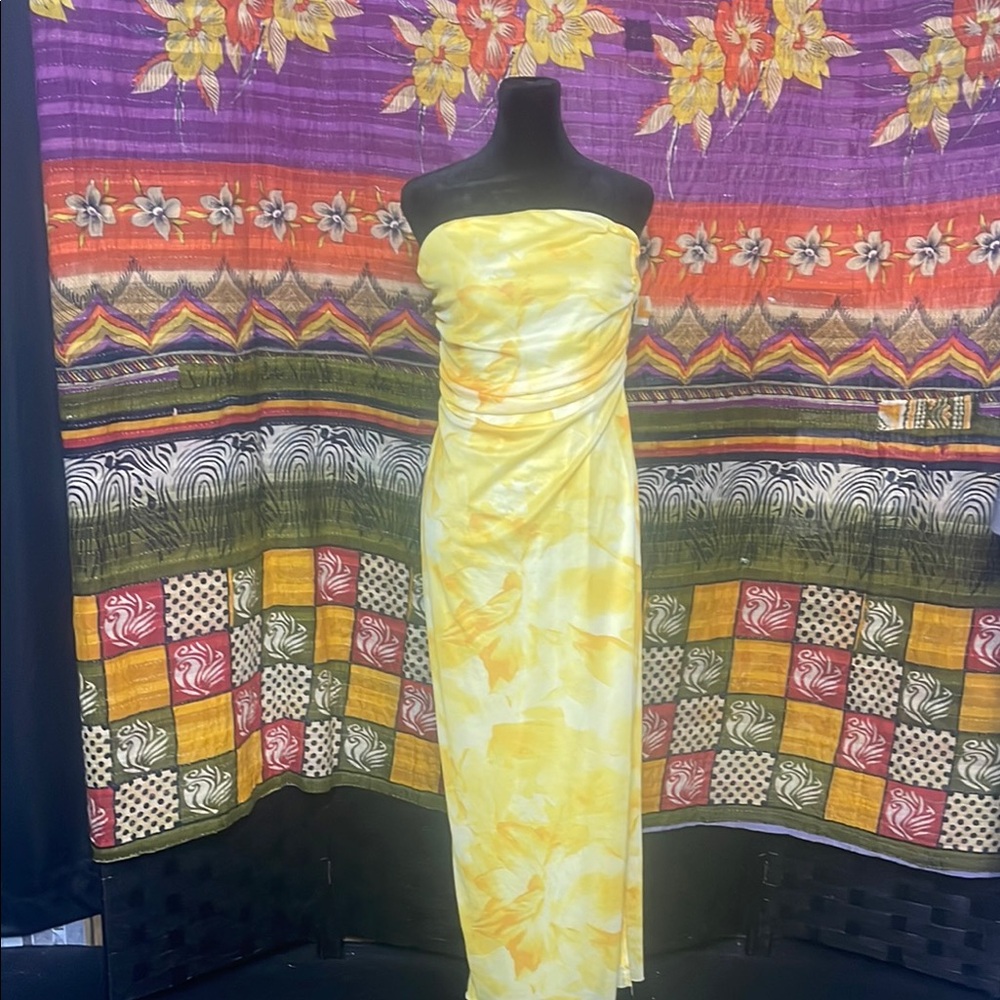 Yellow Floral Strapless Dress
